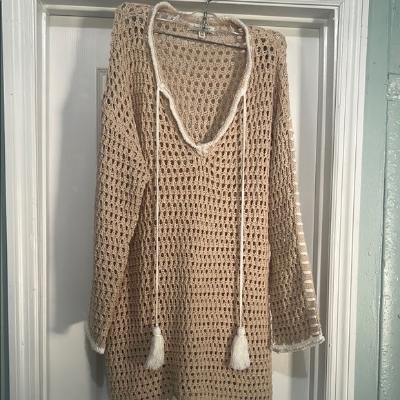 Francesca's Collections Tan Crochet Swim Cover-Up - Picture 2 of 6